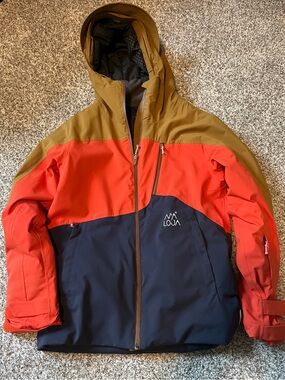 Maloja Boys  Colorblock Hooded Ski Jacket in Rust, Navy & Tan